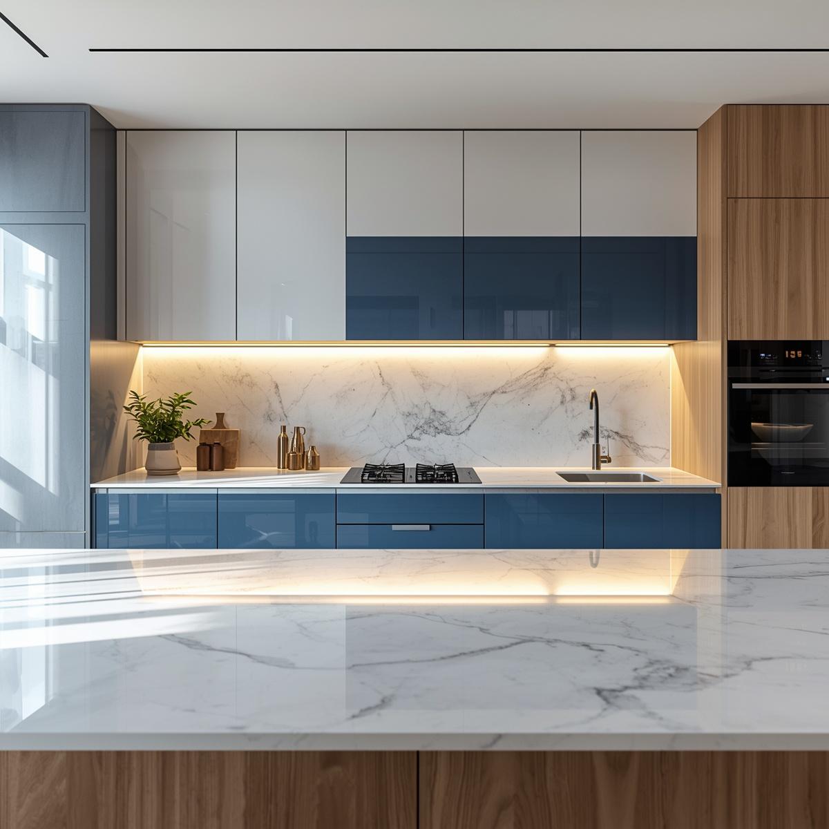 Luxury modular kitchen with quartz countertop