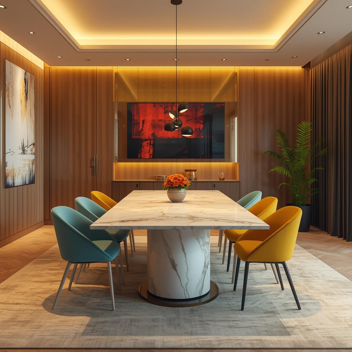 Modern luxury dining room with marble dining table