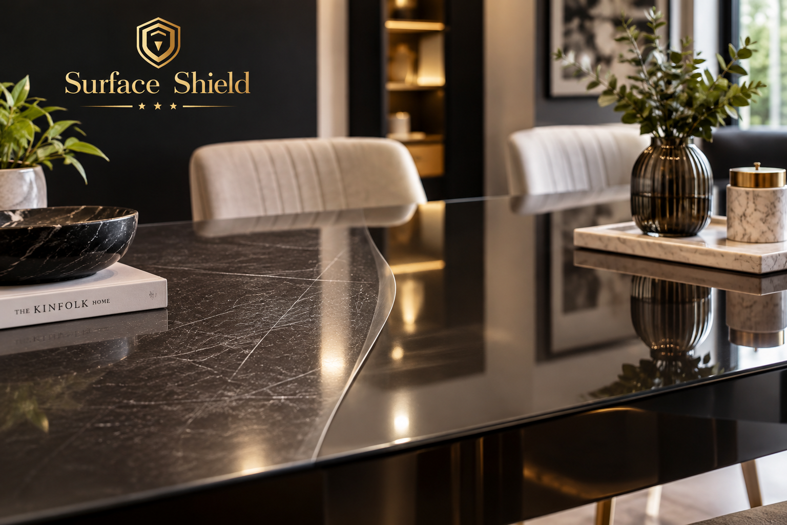 High-gloss furniture protected with surface protection film by Surface Shield