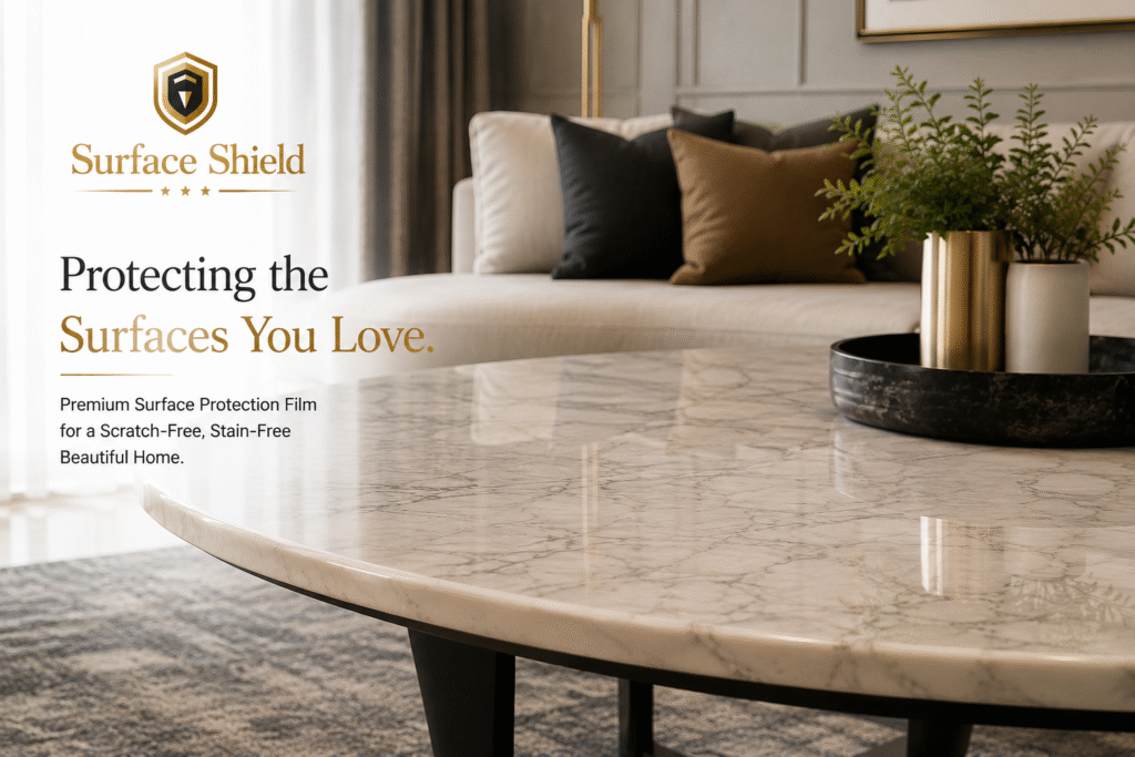 Luxury home marble surface protected with transparent surface protection film by Surface Shield