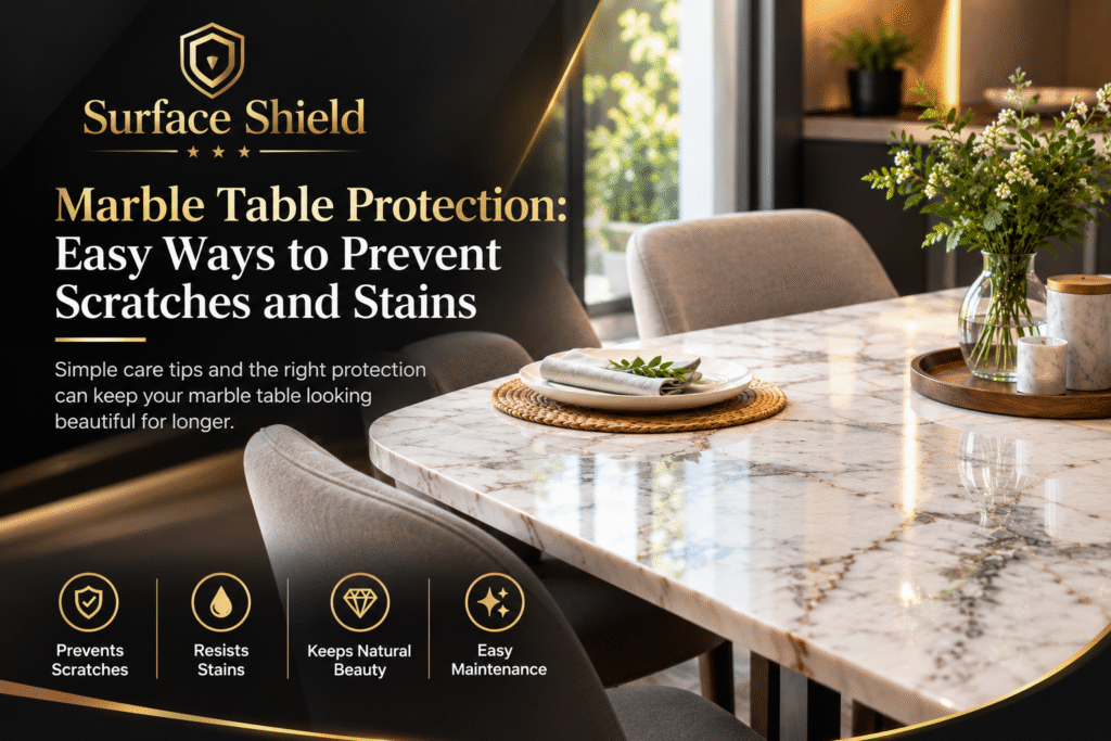 Marble table protection from scratches and stains by Surface Shield