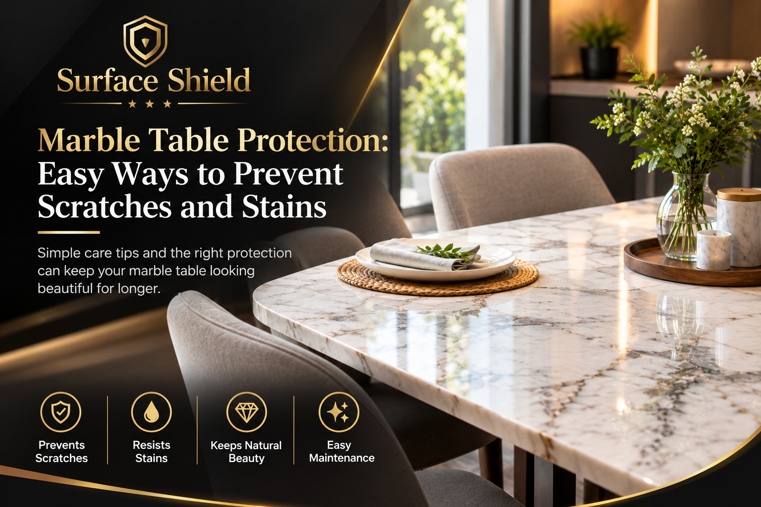 Marble table protection from scratches and stains by Surface Shield